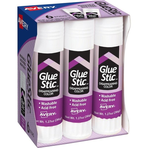 Glue Stic,  Permanent,  Dries Clear,  1.27oz.,  6/PK,  Purple PK