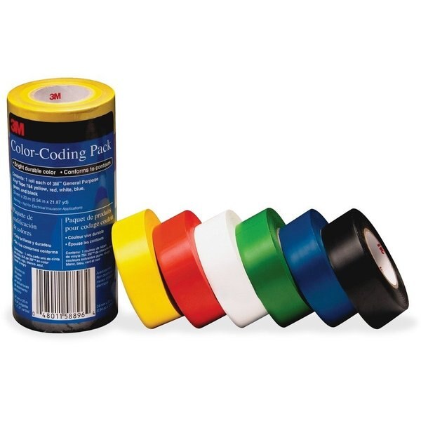 Color-Coding Pack,  Vinyl Tape,  .94"x21.87Yds,  6/PK,  MI PK
