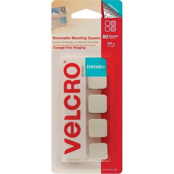 Reclosable Fastener Shape,  Square,  Acrylic Adhesive,  3/4 in,  3/4 in Wd,  White,  12 PK