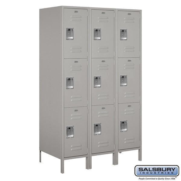 3 Tier Metal Locker,  54"Wx78"Hx21"D,  9 Door,  Gray,  Unassembled