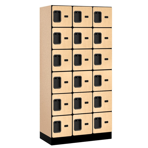 Box Locker,  36" W,  18" D,  76" H,  (3) Wide,  (18) Openings,  Maple