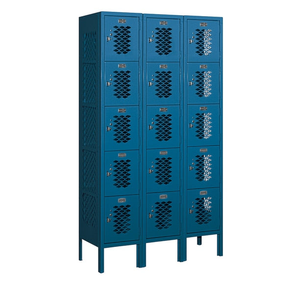 5 Tier Box Vented Locker,  36"Wx66"Hx12"D,  15 Door,  Blue,  Unassembled