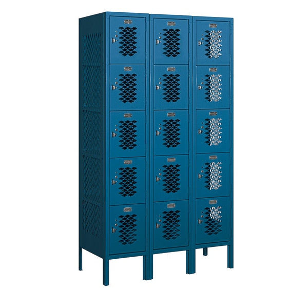 5 Tier Box Vented Locker,  36"Wx66"Hx15"D,  15 Door,  Blue,  Unassembled