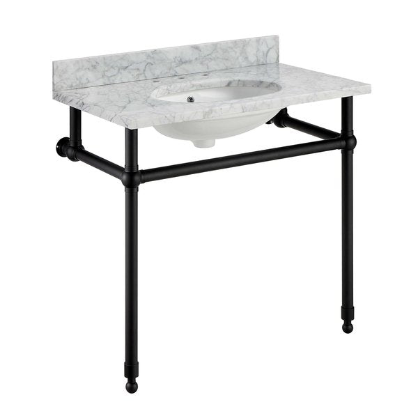 34.5 in. Console Sink in Matte Black with Carrara White Counter Top
