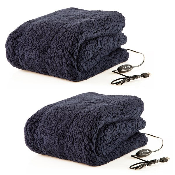 Heated Blanket 2-Pack-USB-Powered Throw Blankets for Travel Winter by Navy Blue