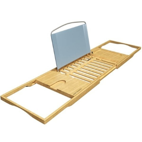 Hastings Home Bamboo Bath Caddy Wood Bathtub Tray with Extending Secure Cupholders and Phone Holder