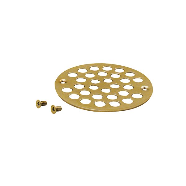 4" O.D. Shower Strainer Cover Plastic-Oddities Style in Polished Brass