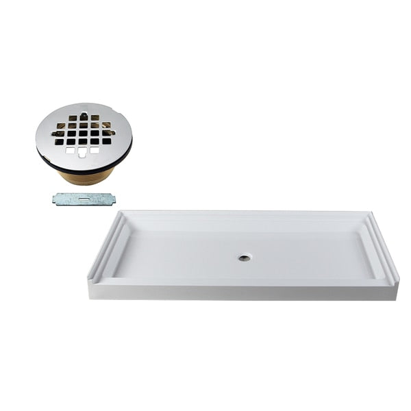 Shower Pan 72 x 36 3-Wall W/ Center Solid Brass Drain W/ Modern Cross Grid in Polished Chrome
