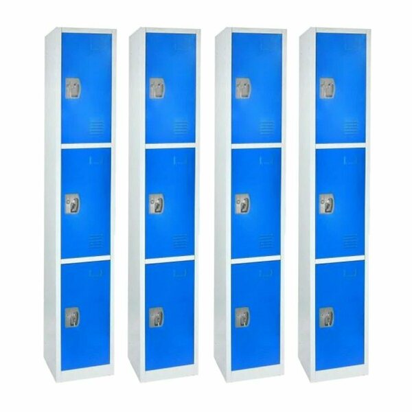 72in x 12in x 12in Triple-Compartment Steel Tier Key Lock Storage Locker in Blue,  4PK