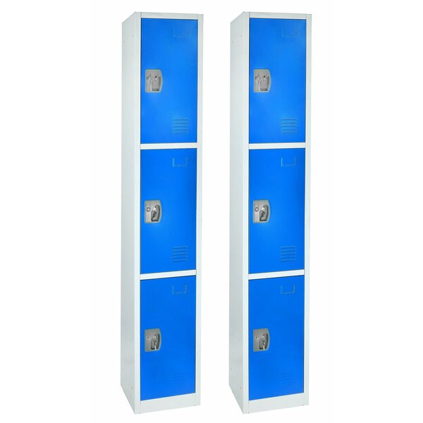 72in x 12in x 12in Triple-Compartment Steel Tier Key Lock Storage Locker in Blue,  2PK
