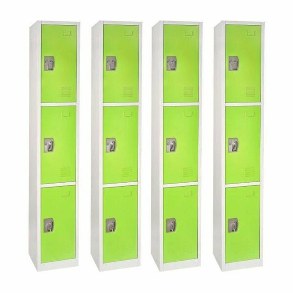 72in x 12in x 12in Triple-Compartment Steel Tier Key Lock Storage Locker in Green,  4PK