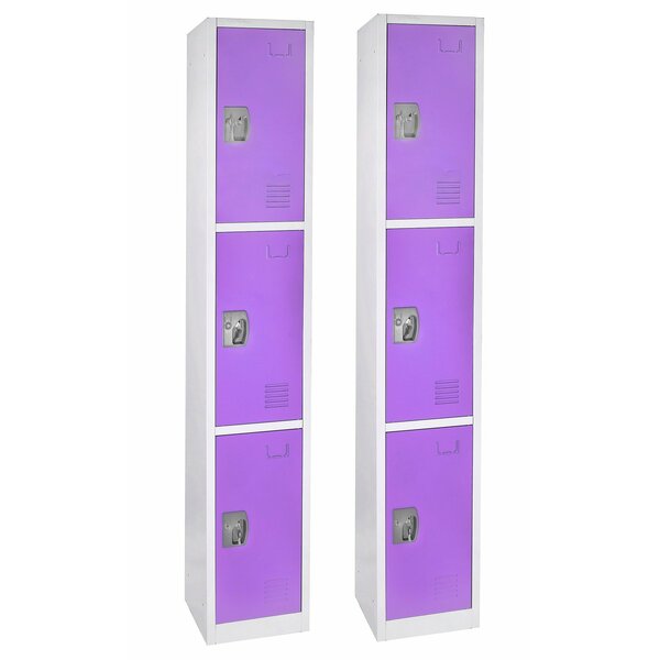 72in H x 12in W x 12in D Triple-Compartment Steel Tier Key Lock Storage Locker in Purple,  2PK