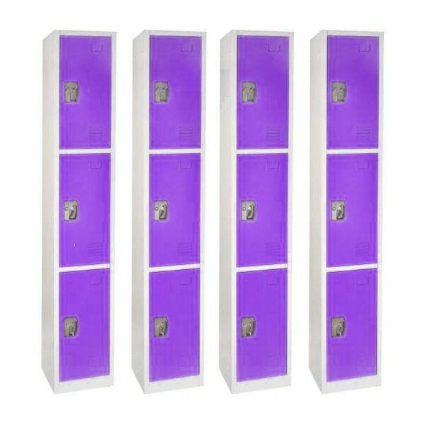 72in H x 12in W x 12in D Triple-Compartment Steel Tier Key Lock Storage Locker in Purple,  4PK