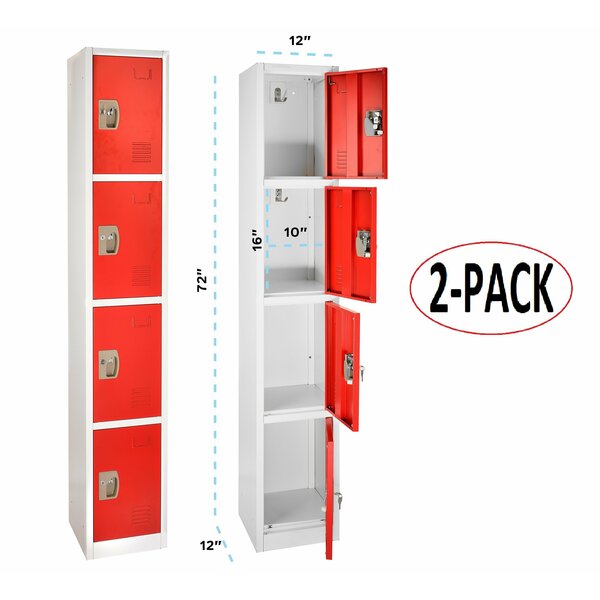 72in H x 12in W x 12in D 4-Compartment Steel Tier Key Lock Storage Locker in Red,  2PK