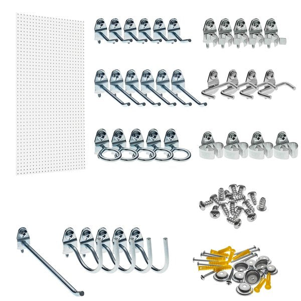 24 In. W x 48 In. H x 1/4 In. D White Polypropylene Pegboard with 36 pc. DuraHook Assortment
