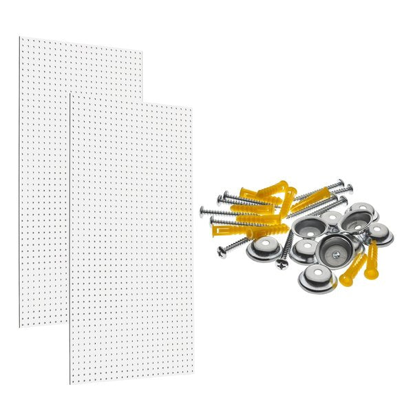 (2) White 24 In. W x 42 In. H x 1/4 In. D High Density Fiberboard Round Hole Pegboards with Mounting Hardware
