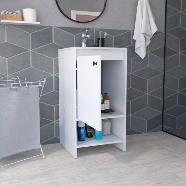 Jane Bathroom Vanity,  Single Door Cabinet,  Two Shelves,  White