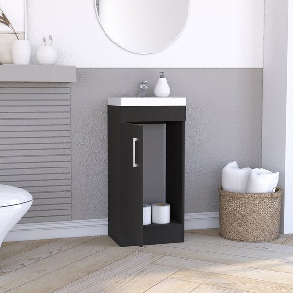 Madrid Bathroom Vanity Sink,  Metal Handle,  Single Door Cabinet,  Black