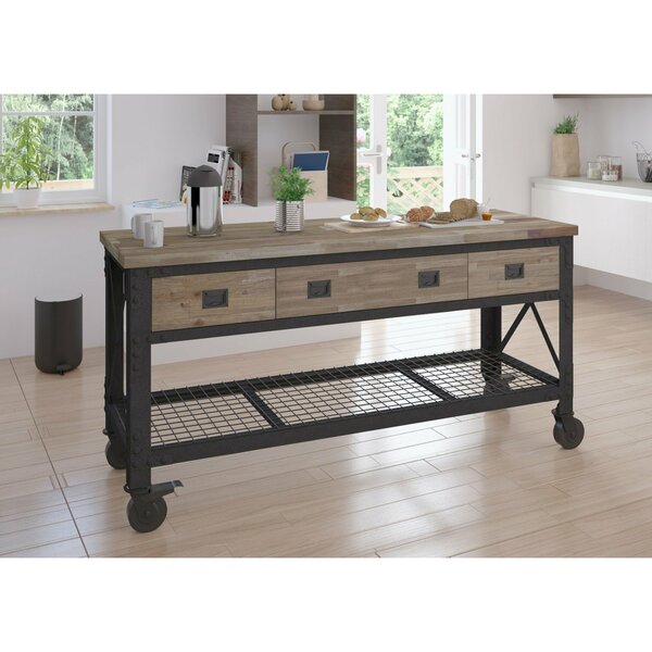 72 In x 24 In. 3 Drawer Rolling Industrial Workbench with Wood Top - Aged Macadamia