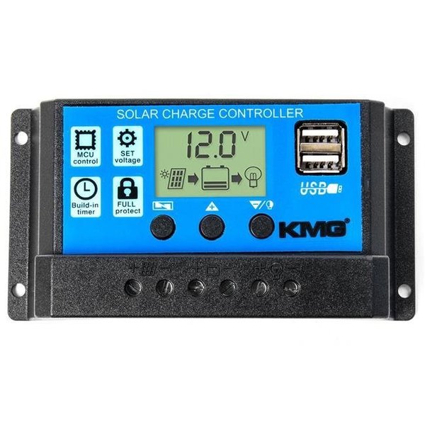 Kapsco Moto SP30A 30A Solar Charger Controller 12V-24V Solar Panel Battery PWM Intelligent Regulator with Dual USB Port; LCD Display & Overload Protection