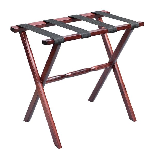 HomeRoots 383075 Hotel Cherry Mahogany Folding Luggage Rack with Black Straps
