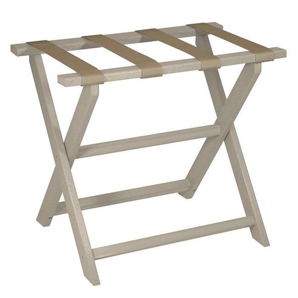 HomeRoots 383087 Earth Friendly Taupe Folding Luggage Rack with Dark Tan Straps