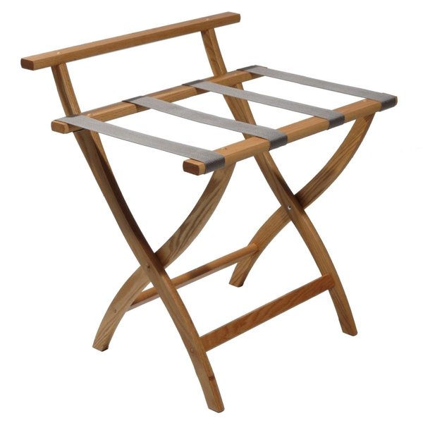Wall Saver Luggage Rack with Gray Straps Light Oak
