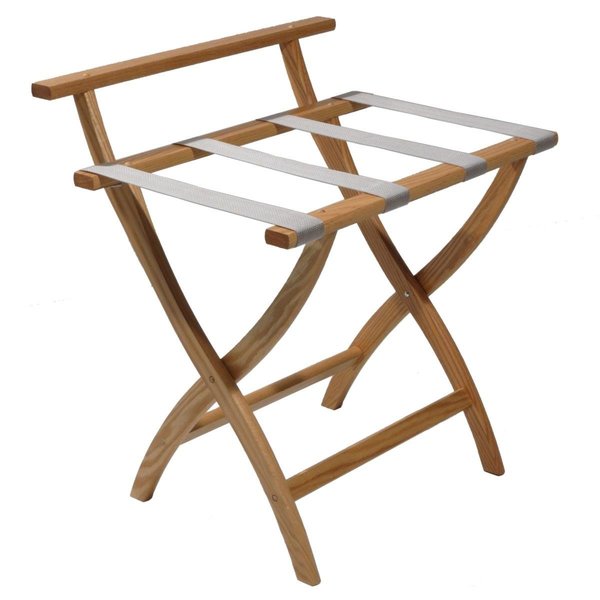 Wall Saver Luggage Rack with Silver Straps Light Oak