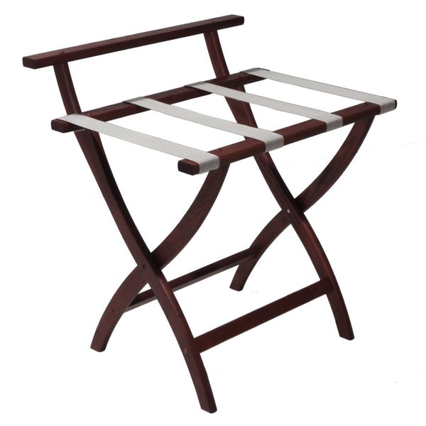Wall Saver Luggage Rack with Silver Straps - Mahogany