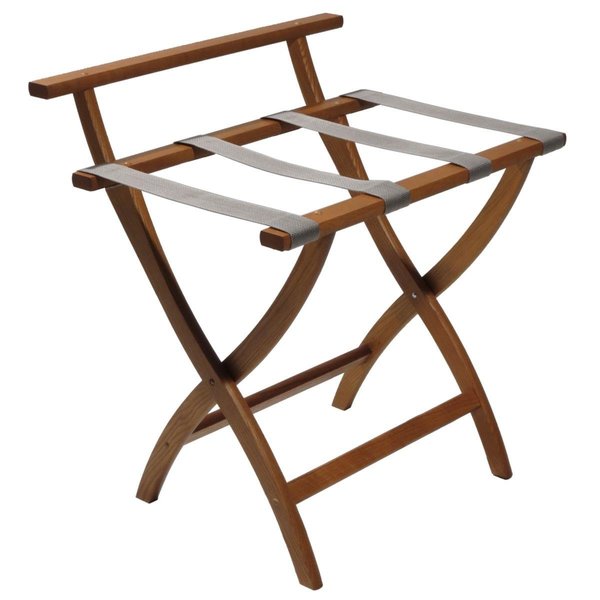 Wall Saver Luggage Rack with Gray Straps - Medium Oak