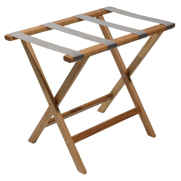 Deluxe Straight Leg Luggage Rack with Gray Straps Light Oak