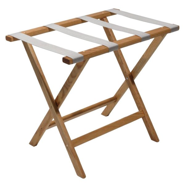 Deluxe Straight Leg Luggage Rack with Silver Straps Light Oak