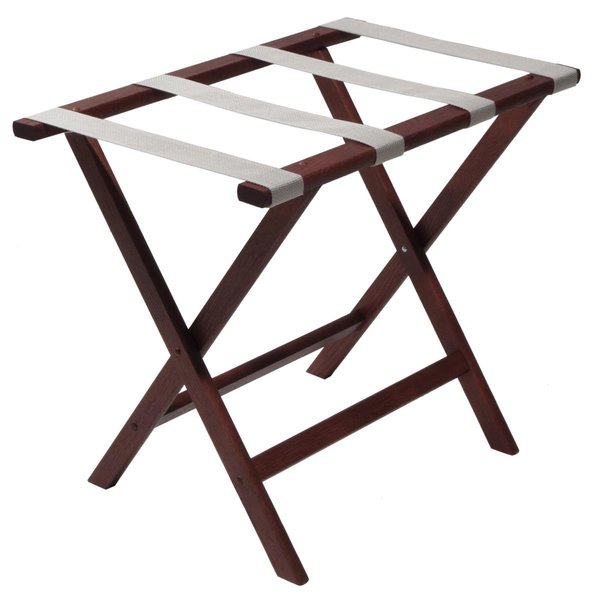 Deluxe Straight Leg Luggage Rack with Silver Straps Mahogany