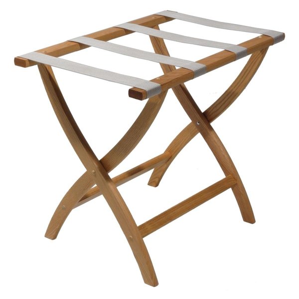 Designer Curve Leg Luggage Rack with Silver Straps Light Oak