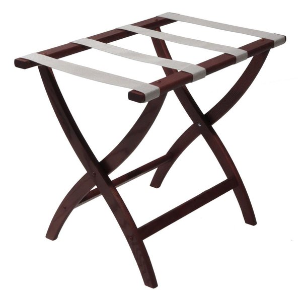 Designer Curve Leg Luggage Rack with Silver Straps Mahogany
