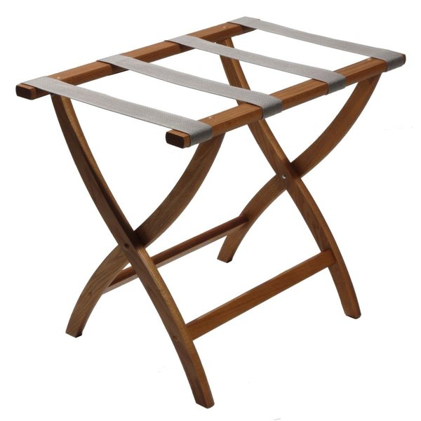 Designer Curve Leg Luggage Rack with Gray Straps Medium Oak