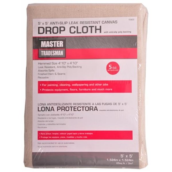 Master Tradesman 85355 5 x 5 ft. Poly Backed Canvas Dropcloth