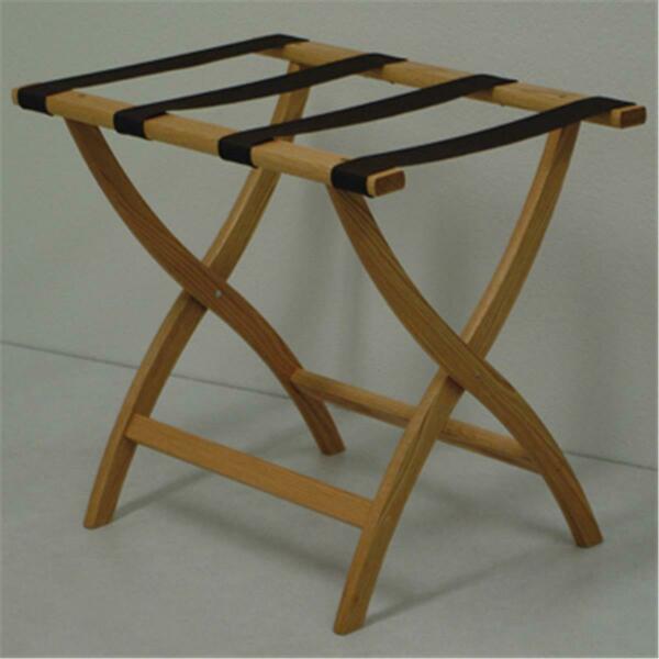 Designer Curve Leg Luggage Rack in Light Oak with Brown Webbing - 3.5 in.