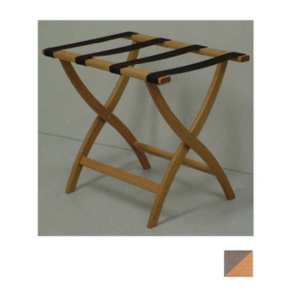 Designer Curve Leg Luggage Rack in Light Oak with Tan Webbing - 3.5 in.