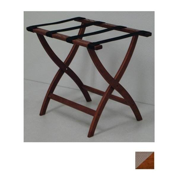 Designer Curve Leg Luggage Rack in Mahogany with Tan Webbing - 3.5 in.