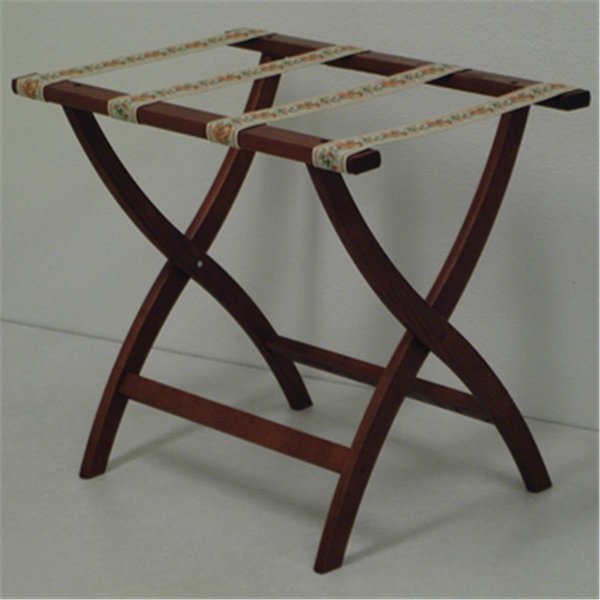 Designer Curve Leg Luggage Rack in Mahogany with Tapestry Webbing - 3.5 in.