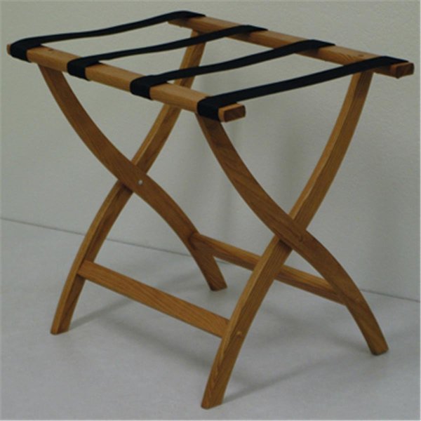 Designer Curve Leg Luggage Rack in Medium Oak with Black Webbing - 3.5 in.
