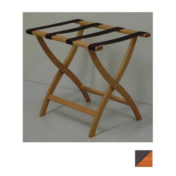 Designer Curve Leg Luggage Rack in Medium Oak with Brown Webbing - 3.5 in.
