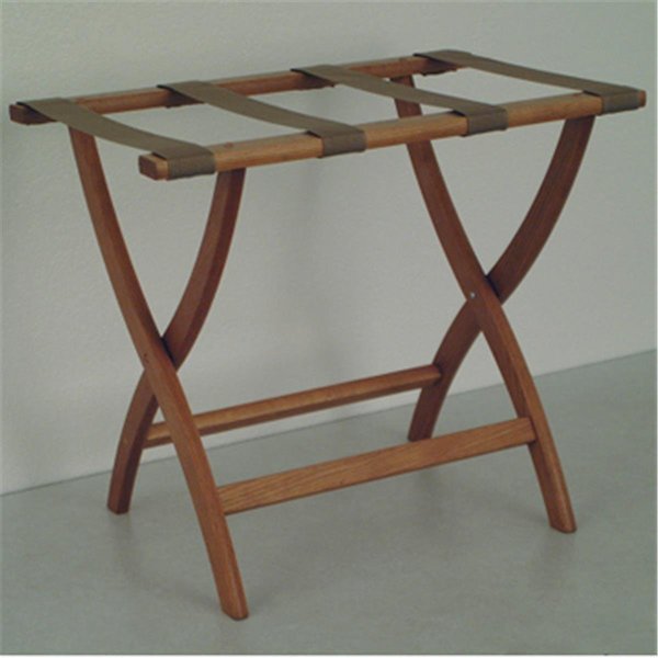 Designer Curve Leg Luggage Rack in Medium Oak with Tan Webbing - 3.5 in.