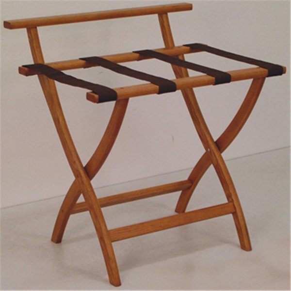 WallSaver Luggage Rack in Medium Oak with Brown Webbing