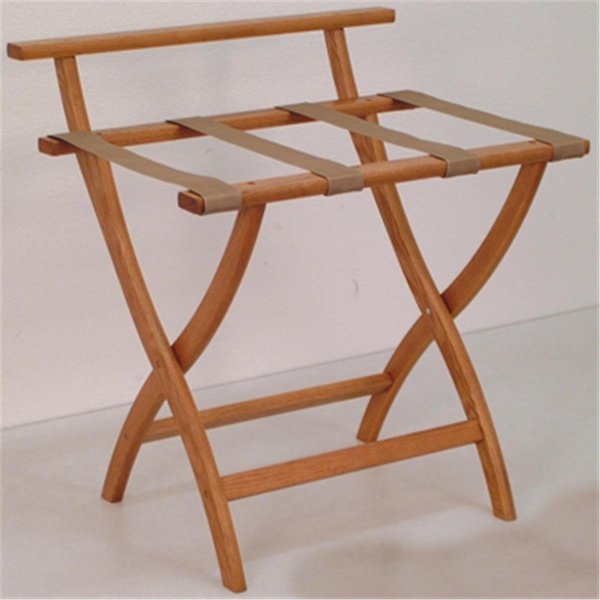 WallSaver Luggage Rack in Medium Oak with Tan Webbing