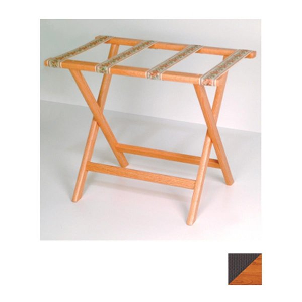 Deluxe Straight Leg Luggage Rack in Medium Oak with Brown Webbing