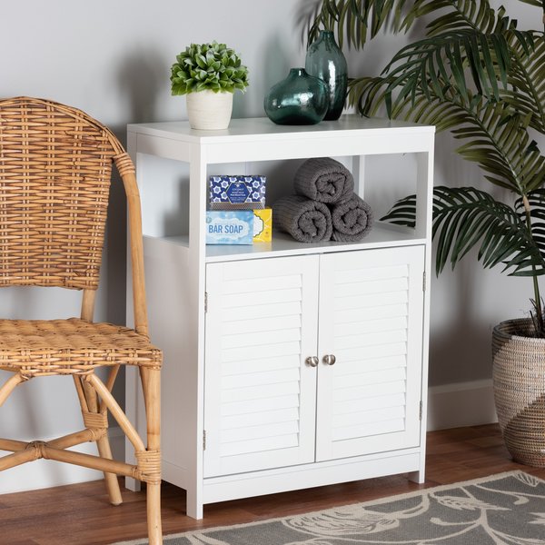 Rivera Modern and Contemporary White Finished Wood and Silver Metal 2Door Bathroom Storage Cabinet