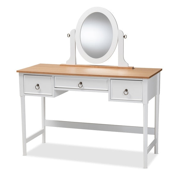 Sylvie and Traditional White 3-Drawer Wood Vanity Table with Mirror
