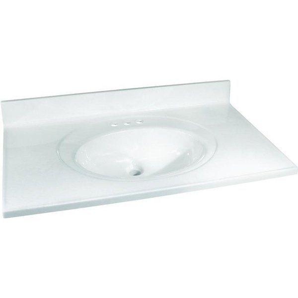 Vanity Top,  37 in OAL,  22 in OAW,  Marble,  White,  Countertop Edge